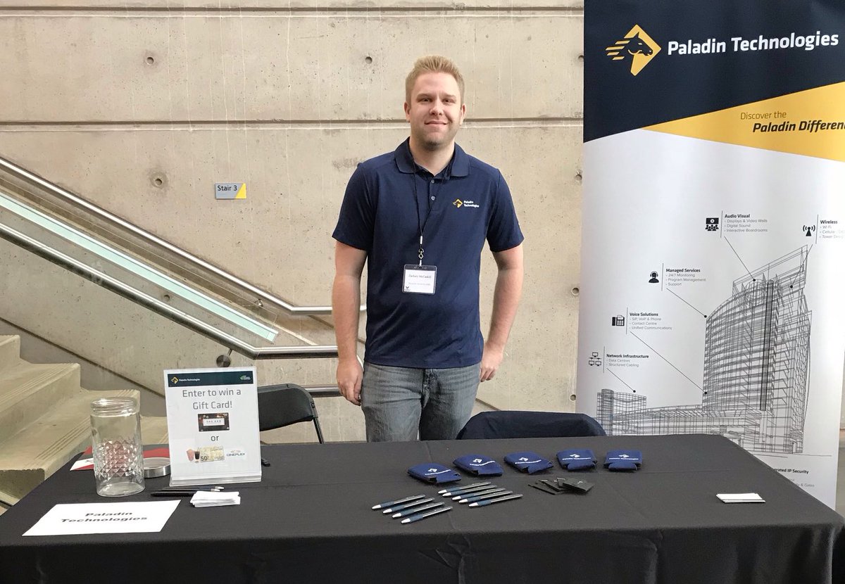 PaladinTechInc's tweet photo. Looking for a change in career?Our Talent Acquisition Specialist Zach is at @KwantlenU today in #SURREYBC for their #technology and #trades job fair! #jobfair #careergrowth https://t.co/4GFs7JZoLm