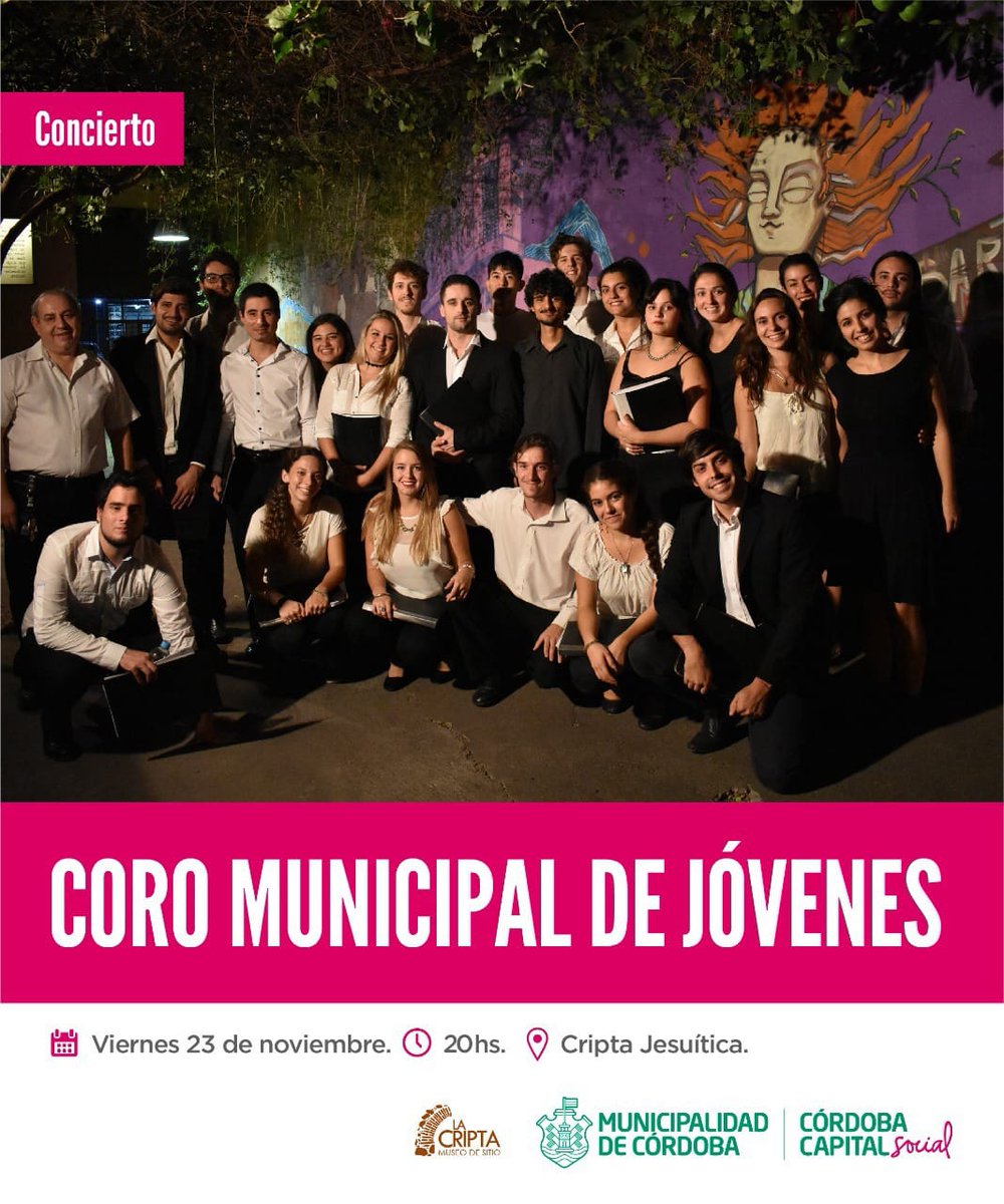 ElencosCba's tweet photo. 🎼🌺Este viernes a las 20 h te invitamos para que nos visites en el Museo de la #CriptaJesuítica. El Coro Municipal de Jóvenes nos brindará otro de sus talentosos conciertos con entrada libre y gratuita ¿Lo agendás? 🏛️ https://t.co/RUy0woqJCA