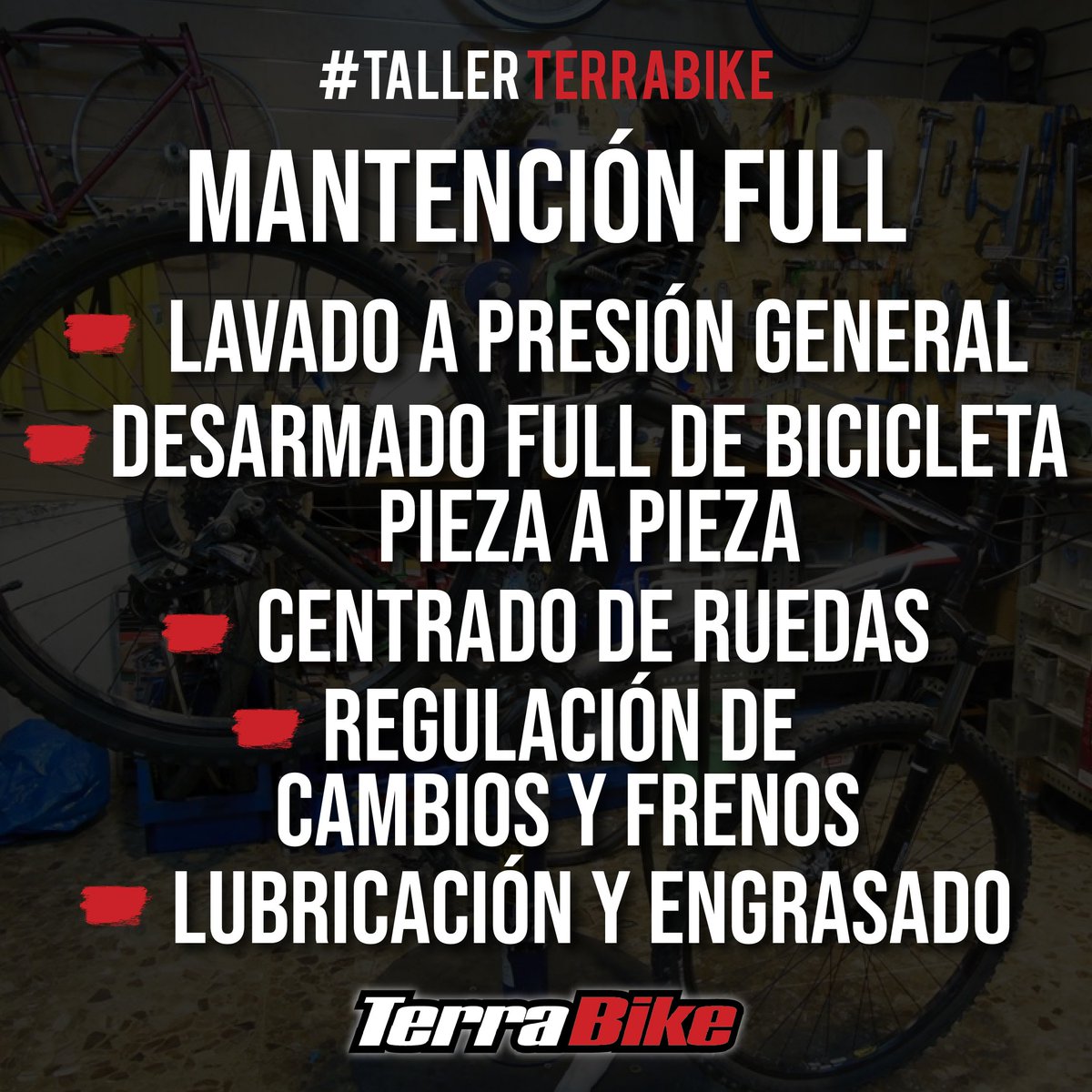 Le recordamos a nuestros #ClientesTerraBike que tenemos #TallerTerraBike

Mantenimiento full por solo $39.990😱

No dudes en preguntar, nuestro taller es especializado y te ayudamos con lo que necesites👍

#downhill #bikelife #bicicletta #cyclinglife #cyclist #santiago #chile