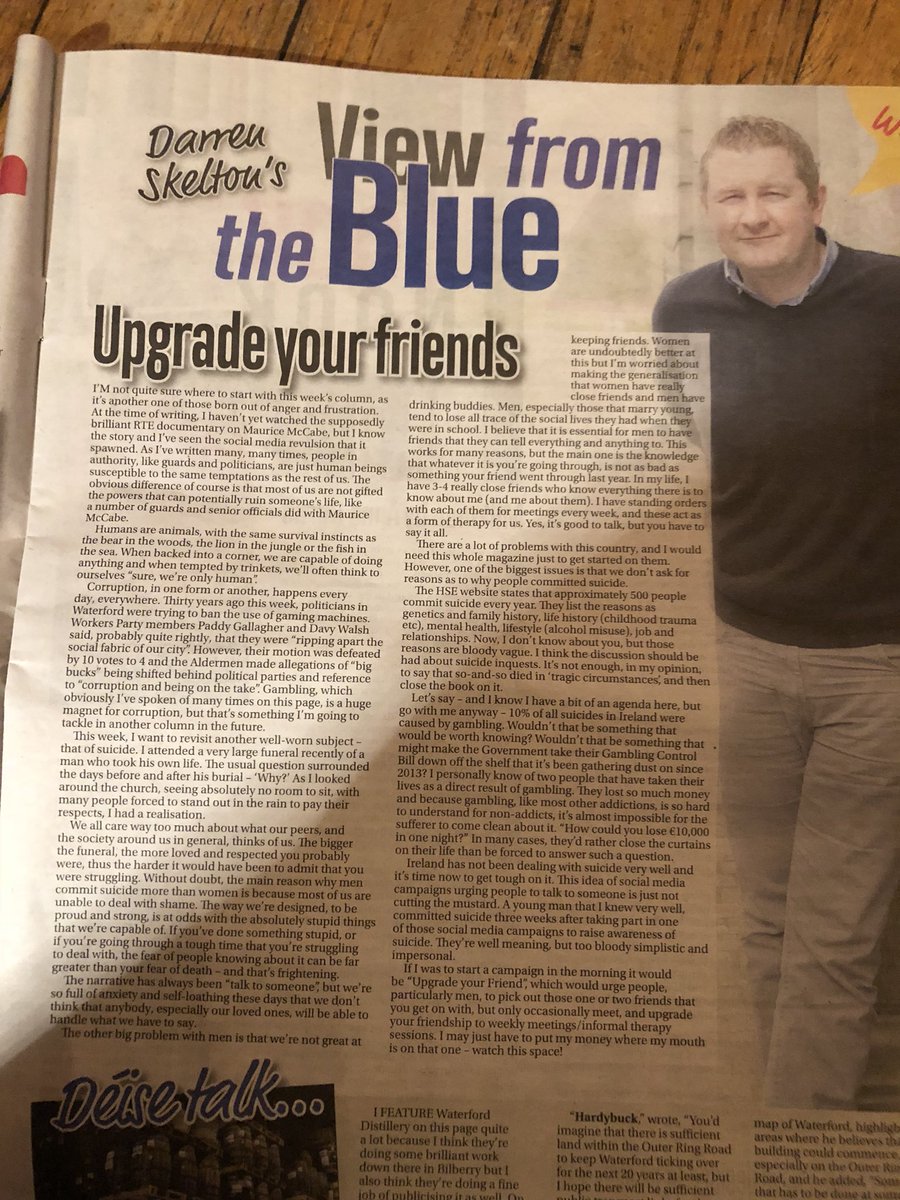 BrianMoore6's tweet photo. Essential reading this from @Deisesupes - with a very simple but very relevant message that we all just seem to forget. Life happens but meet up with your friends, make time for them. You will enjoy it as they will and most importantly you will feel all the better for it. Live! https://t.co/SbBouVdqUv