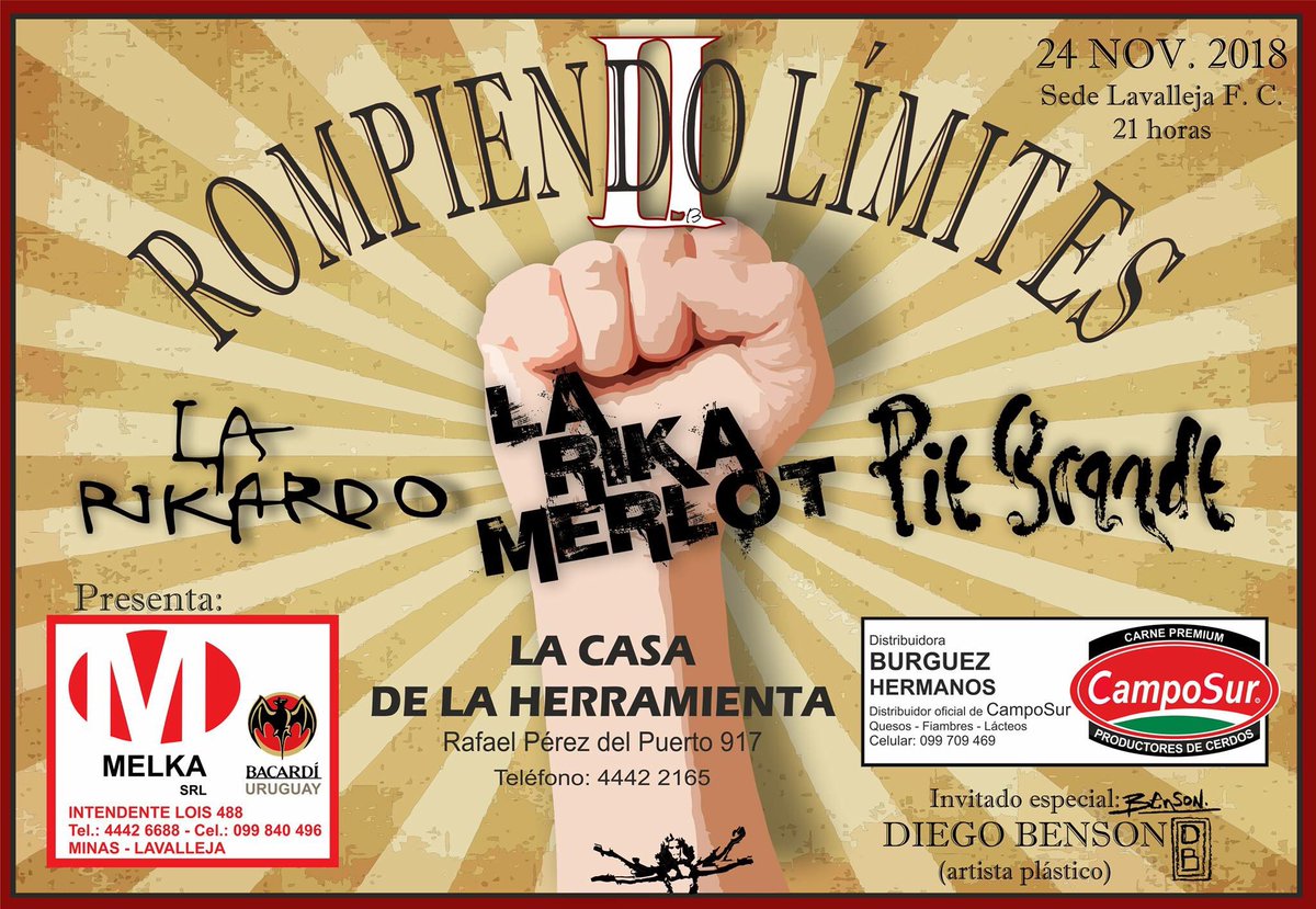 larikamerlot's tweet photo. Este sábado 24, 3 bandas en Minas!! Tremenda dosis... @piegrande_uruguay @la_rikardo @larikamerlot https://t.co/tqZFZ9Wx3V