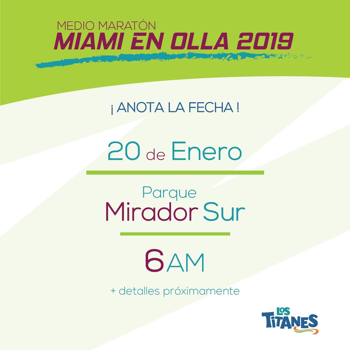 ¡Anota la fecha!📌
¡Vuelve el #MedioMaratón #MiamiEnOlla para el #2019 y queremos verte allá! 
No dudes en escribirnos por directo si tienes preguntas. 
¡Más detalles próximamente! ✔️