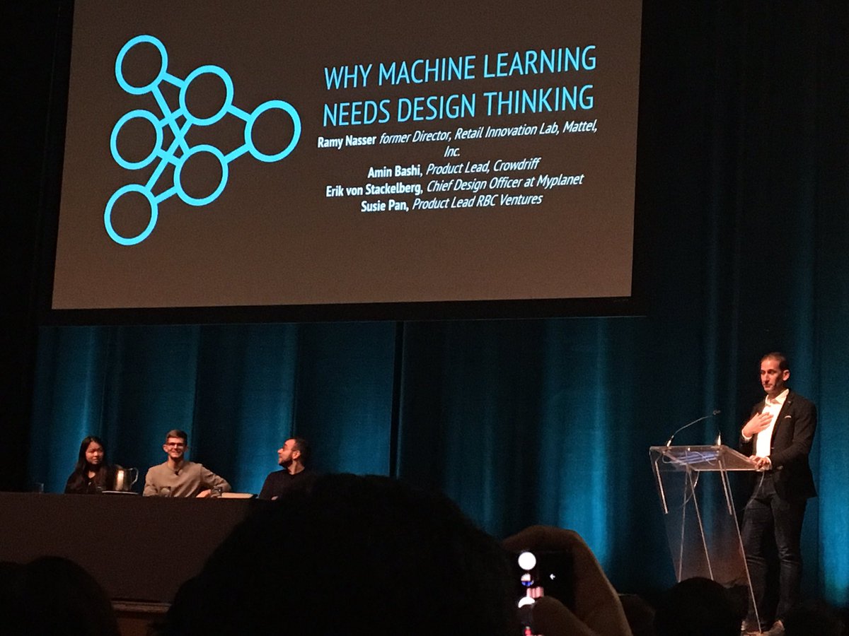 dokhtarakeAghel's tweet photo. I love this trend! 
This panel conversation is about #designthinking in #machinelearning #TMLS2018 #TorontoMachineLearningSummit https://t.co/Z6Wjy1T8Ii