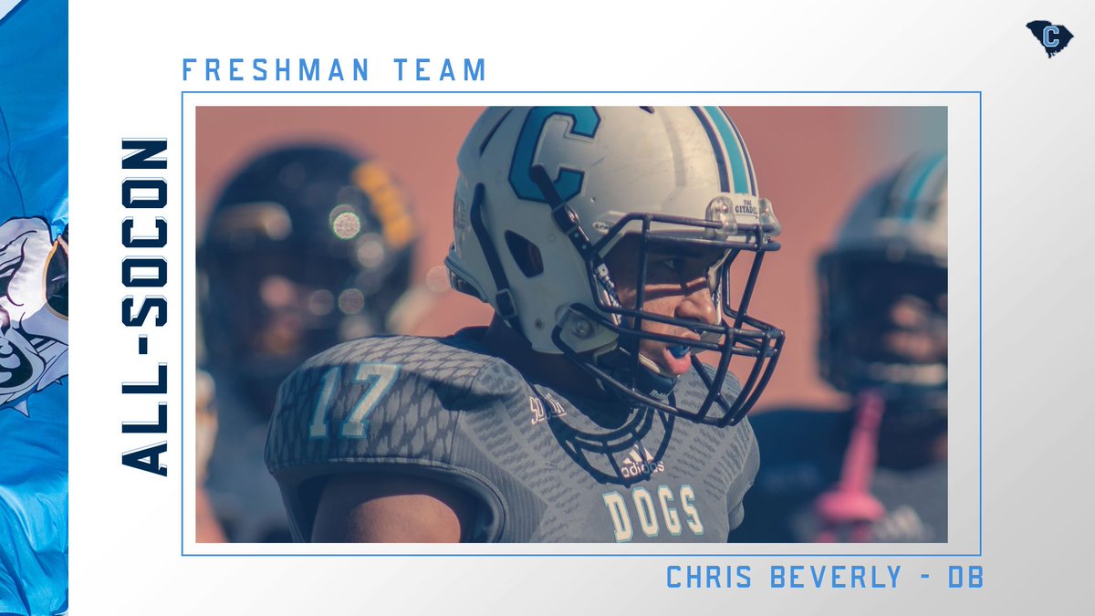CitadelFootball's tweet photo. Only going to get better. 🤫🏈

All - SoCon Freshman Team

Clay Harris - RB

Mason Kinsey - DL

Chris Beverly - DB

Haden Haas - OL

#FireThoseCannons | #SoConFB https://t.co/dINhdl6T6V