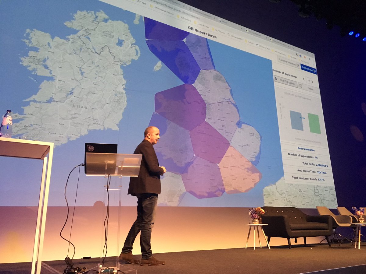 timoelliott's tweet photo. Would ten stores or fifteen stores be more profitable, given all the spatial variables and tradeoffs? @DidierHeck shows off the #SAPHANA platform at #SOAPerfday https://t.co/KIQNK7BHfP