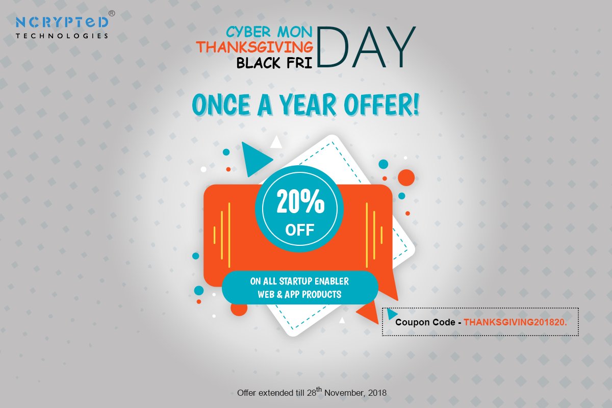 NCrypted's tweet photo. Don't wait until #Thanksgiving to find out all of the best #BlackFridayDeals! Get 20% discount this #blackfriday season: https://t.co/0iyPayfd7X #thanksgiving18 #deals #software #deal #weekenddeals #offer #softwaredeals #ThanksgivingWeek #BlackFridayWeek #startups #entrepreneur https://t.co/Rcq3mrkx1Y