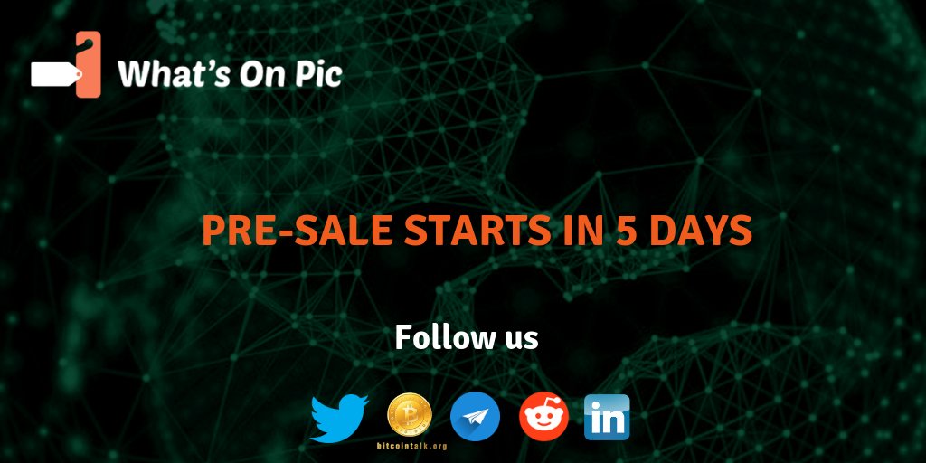 WhatsOnPic's tweet photo. Pre-Sale starts in 5 days!
Thanks for your submitted applications!
https://t.co/ViNNiSh9Uo

#blockchain #crypto #cryptoinvesting #ico #PreSale #ethereum #altcoin #followus #AWT #whatsonpic https://t.co/TIgQ6iDoWS