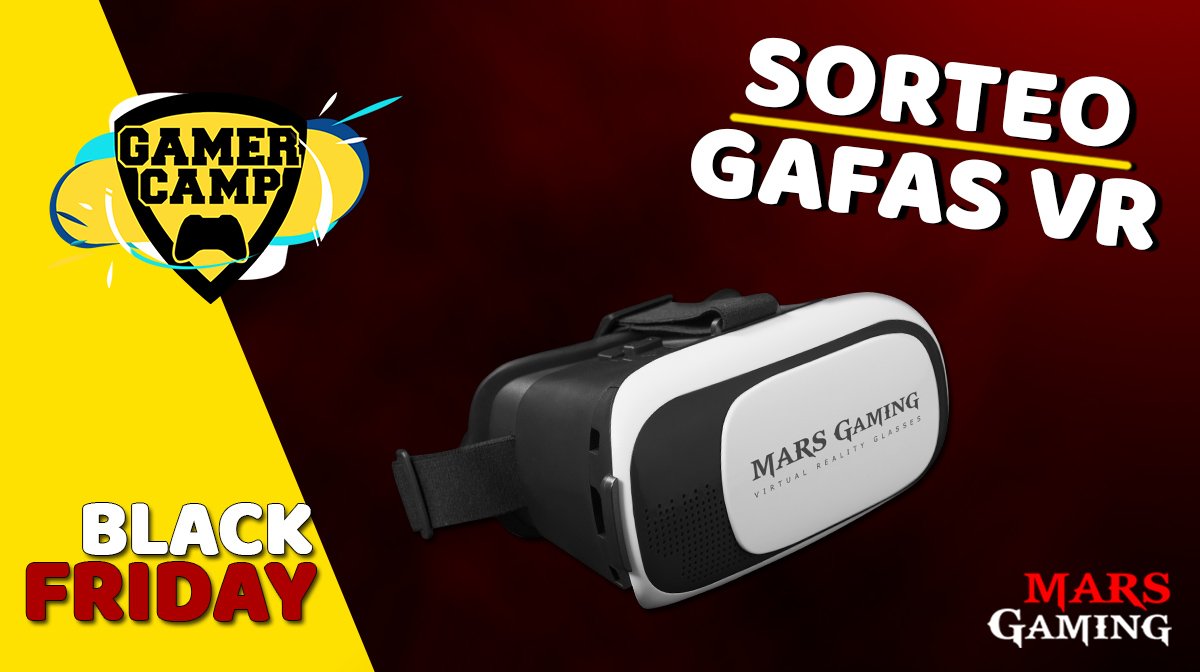 GamerCamp_es's tweet photo. [#SORTEO]: #BlackFriday #gafasVR #MarsGaming
🔸🔸REQUISITOS🔸🔸 
💙Like al tweet 
🔄RT al tweet 
👥Menciona 3 amigos 
✔️ Seguir a @GamerCamp_es
✔️ Seguir a @MarsGaming_  
❌Finaliza: Domingo, 25/NOV/2018 a las 23:59h #GamerCamp💛 https://t.co/uQEjqYh9di