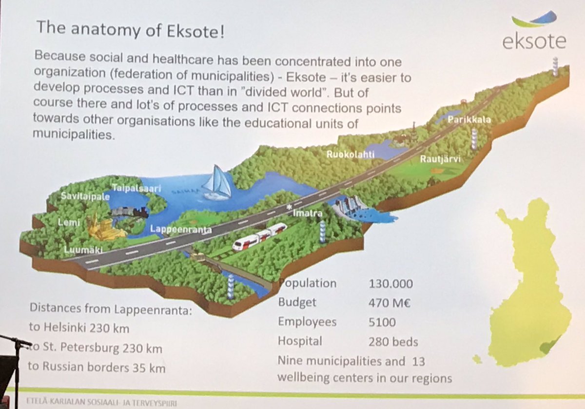 eHalsan's tweet photo. Finland: In the Eksote model social care and healthcare is concentrated into one organization which makes it easier to develope processes and ICT https://t.co/kLXMfDzo7h #VOPD https://t.co/X1lZNzPKVC