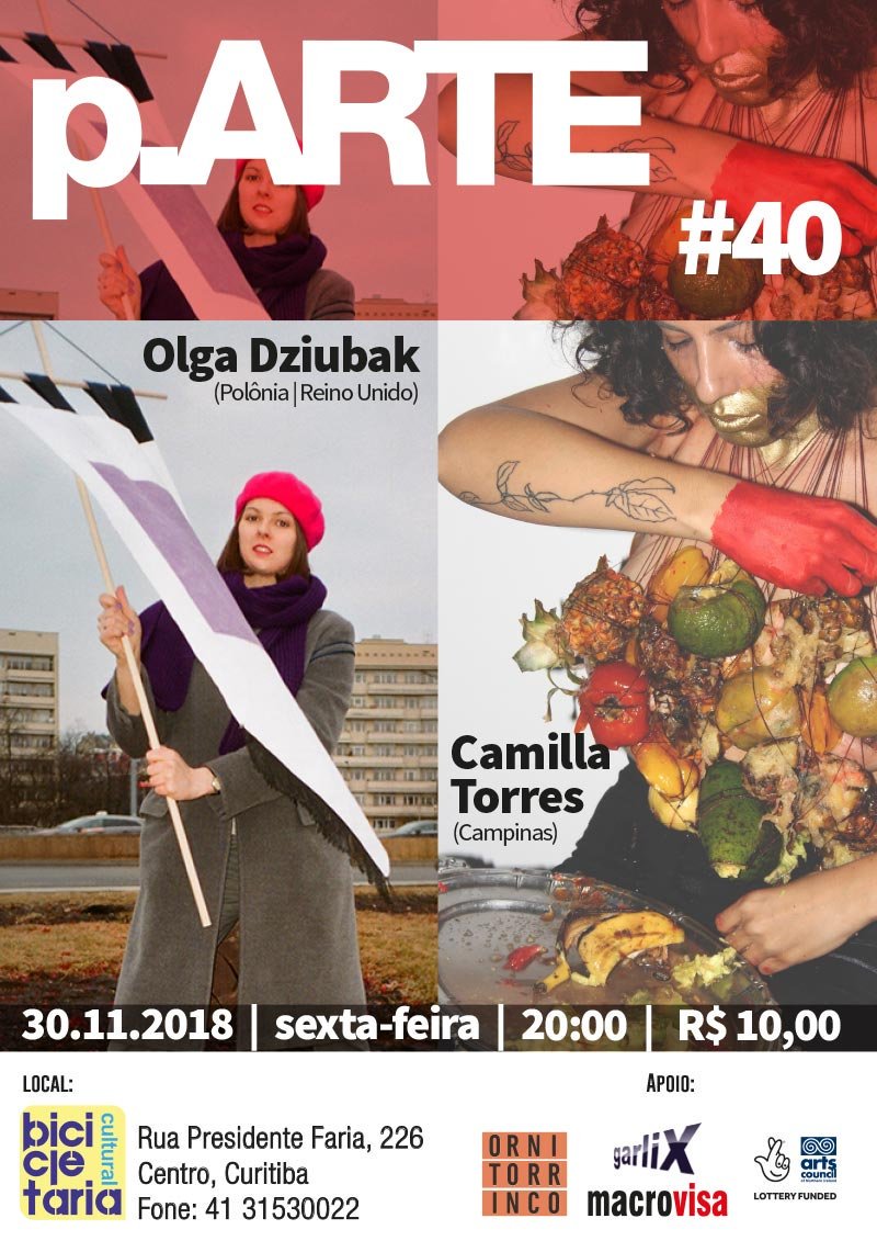 p_arte_'s tweet photo. Next week: the 40th edition of  https://t.co/0MyzLUofHr w/ Olga Dziubak (Poland/UK) and Camilla Torres (Campinas/Brazil) #performanceart #p_arte_ https://t.co/Q1lYr48Mlc