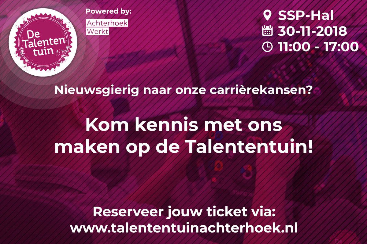 Ben jij op zoek naar een leerzame stage, een uitdagende afstudeeropdracht of een aantrekkelijke startersfunctie? 
Kom dan naar de @talententuin op vrijdag 30 november. Wij gaan dan graag met je in gesprek over de mogelijkheden binnen Rabelink. 

Tot ziens in Ulft!
