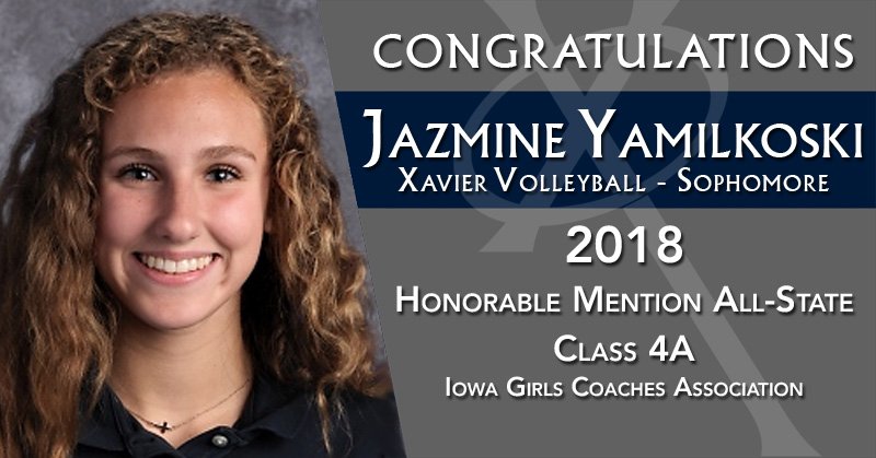 Congratulations to @XHSVolleyball sophomore, Jazmine Yamilkoski, on being selected Honorable Mention All-State in Class 4A by the Iowa Girls Coaches Association! #WeAreXavier