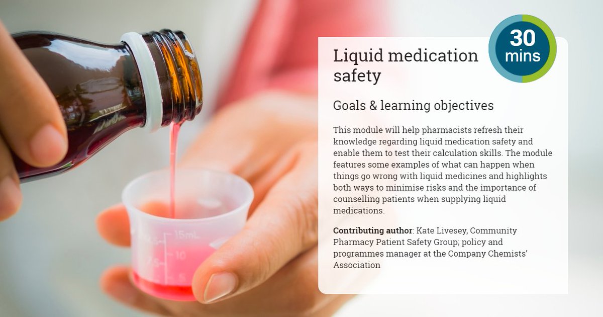 Hey! Have you had a chance to take the <a href="/PharmacyMagUK/">Pharmacy Magazine</a> CPD modules on #patientsafety yet? 🤔 if not, get involved:
1st focuses on reporting &amp; learning - pharmacymagazine.co.uk/patient-safety… 
2nd (just out!!) focuses on liquid medicines - pharmacymagazine.co.uk/liquid-medicat… #CPD #Revalidation #SafetyFirst