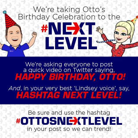 TMXCompanies's tweet photo. We’re taking’s Otto’s Birthday Celebration to the #NextLevel! Don’t forget to post a video and use #OttosNextLevel so we can trend! https://t.co/IPaKRk57WZ