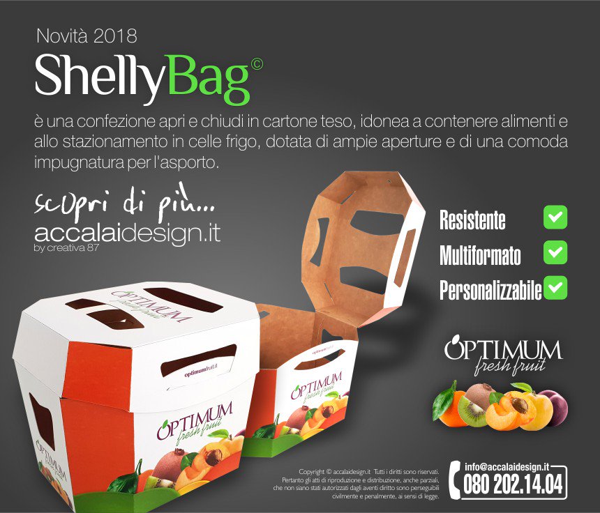 accalaidesign's tweet photo. ShellyBag© è una confezione apri e chiudi in cartone teso, idonea a contenere alimenti e allo stazionamento in celle frigo, dotata di ampie aperture e di una comoda impugnatura per l'asporto. #Packaging #innovazione Scopri di più sul nostro sito: https://t.co/GdDBPuuCp2 https://t.co/UHkgRNpGBa