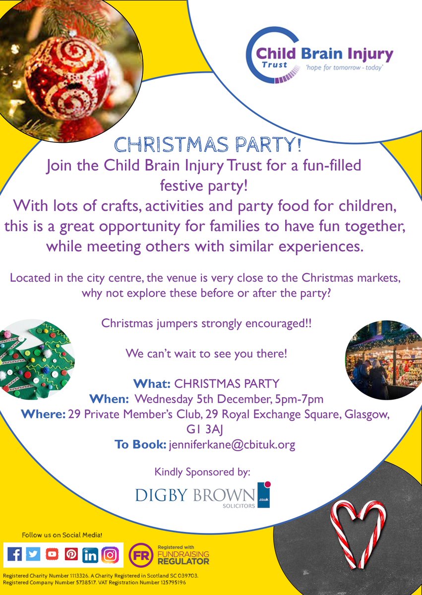 Looking forward to our Festive Family Event in Glasgow and the West. If you'd like to join us, please e-mail jenniferkane@cbituk.org to book your space today 🎅🎄@DigbyBrownCSR @cbituk #childhoodABI #familysupport