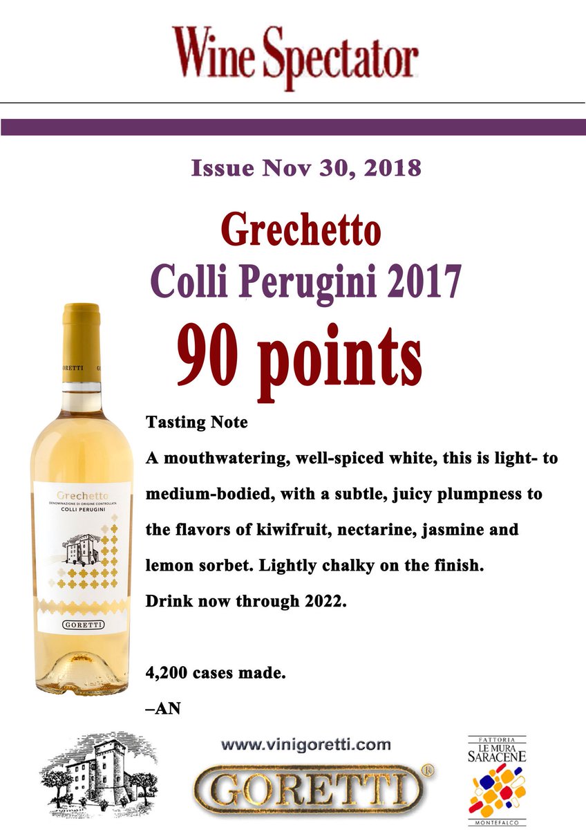 vinigoretti's tweet photo. #WineSpectator New #raiting #sagrantino #grechetto #90points + #90points 🔝🍷 https://t.co/d7SLOPRflM