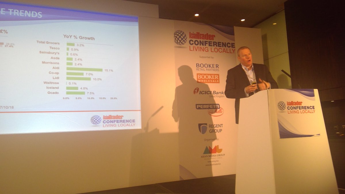 AsianTrader's tweet photo. Chris Hayward, Head of UK Business Development, Kantar Worldpanel – @k_worldpanel - Aldi and Lidl are the fastest growing retailers #ATCONF, #LivingLocally https://t.co/7OO3JZtO76