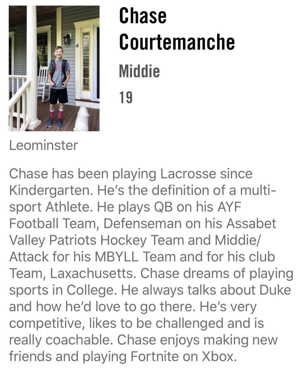 MYL_Colonials's tweet photo. #MeetTheseColonials
Meet Chase Courtemanche - versatile midfielder on a very deep Red Team. Rebels (Leominster) Youth Lacrosse https://t.co/MZMwyvhQSv