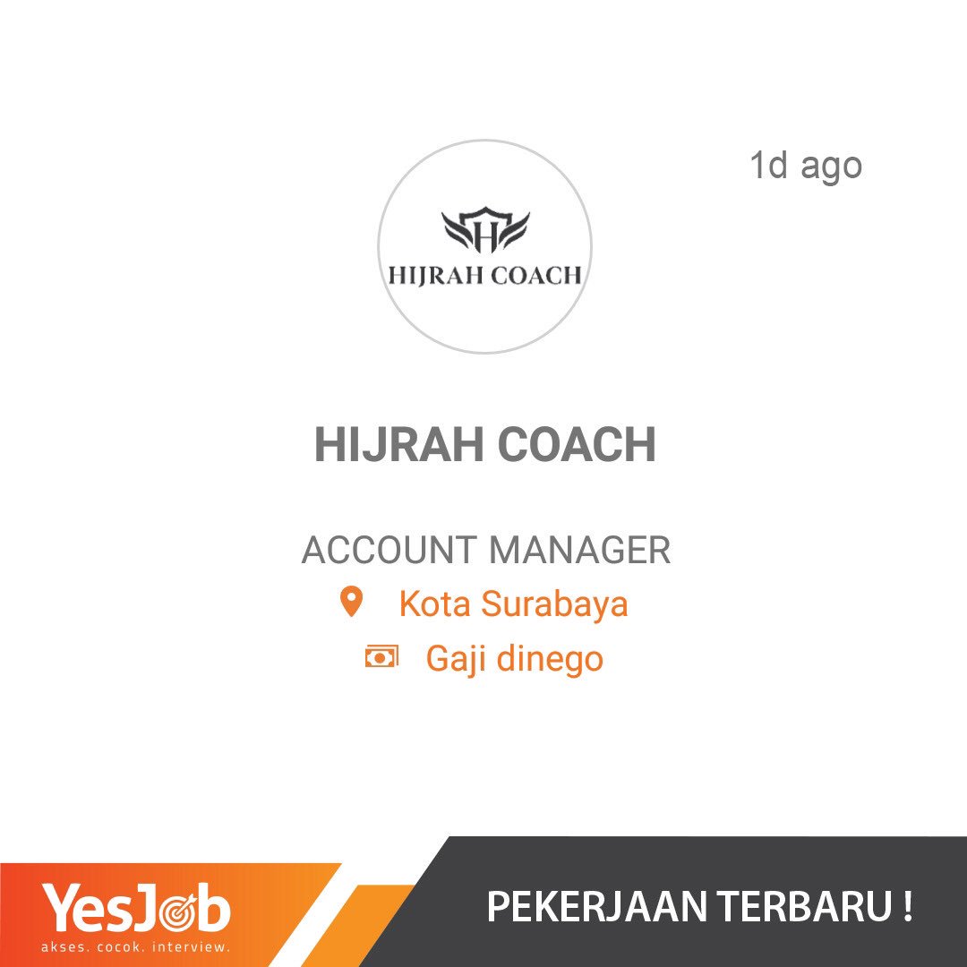 YesJobApp's tweet image. Buat kamu yang ada di Surabaya, ada loker buat kamu disana. Syaratnya kamu punya pengalaman 1 tahun di bidang sales dan biasa dipantau untuk kejar targetnya. Minat? Langsung aja download aplikasi YesJob sekarang! Insya Allah kamulah kandidatnya #hijrah #hijrahbisnis #sales