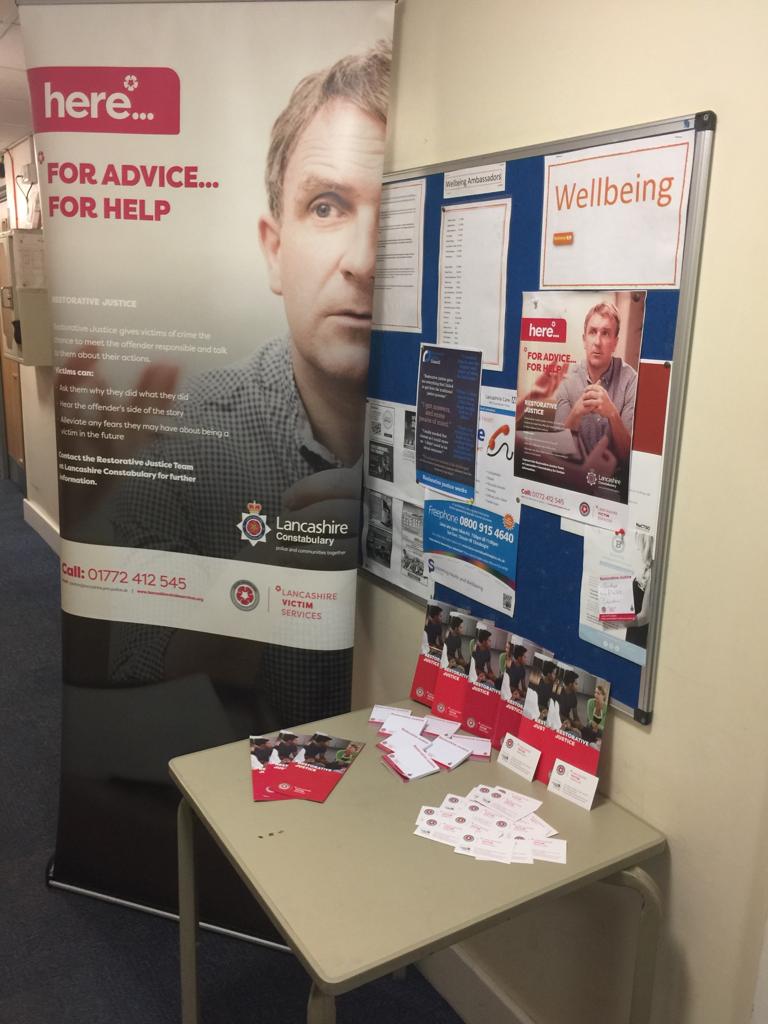 cryer_helena's tweet photo. *Day 3 International RJ Week*
Three RJ briefings complete for our Criminal Justice staff at Chorley today. Along with a number of community events across the county speaking to members of the public about how to access RJ in Lancashire #RJWEEK18 https://t.co/PEDIBLQNHQ