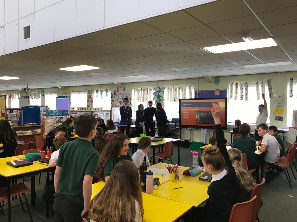 StPatricksTroon's tweet photo. S6 leaders from QMA held their first session with P7, teaching them about volcanoes with a fun fact quiz at the end. #transitition @QMAOfficial https://t.co/3dPsqpp2cj
