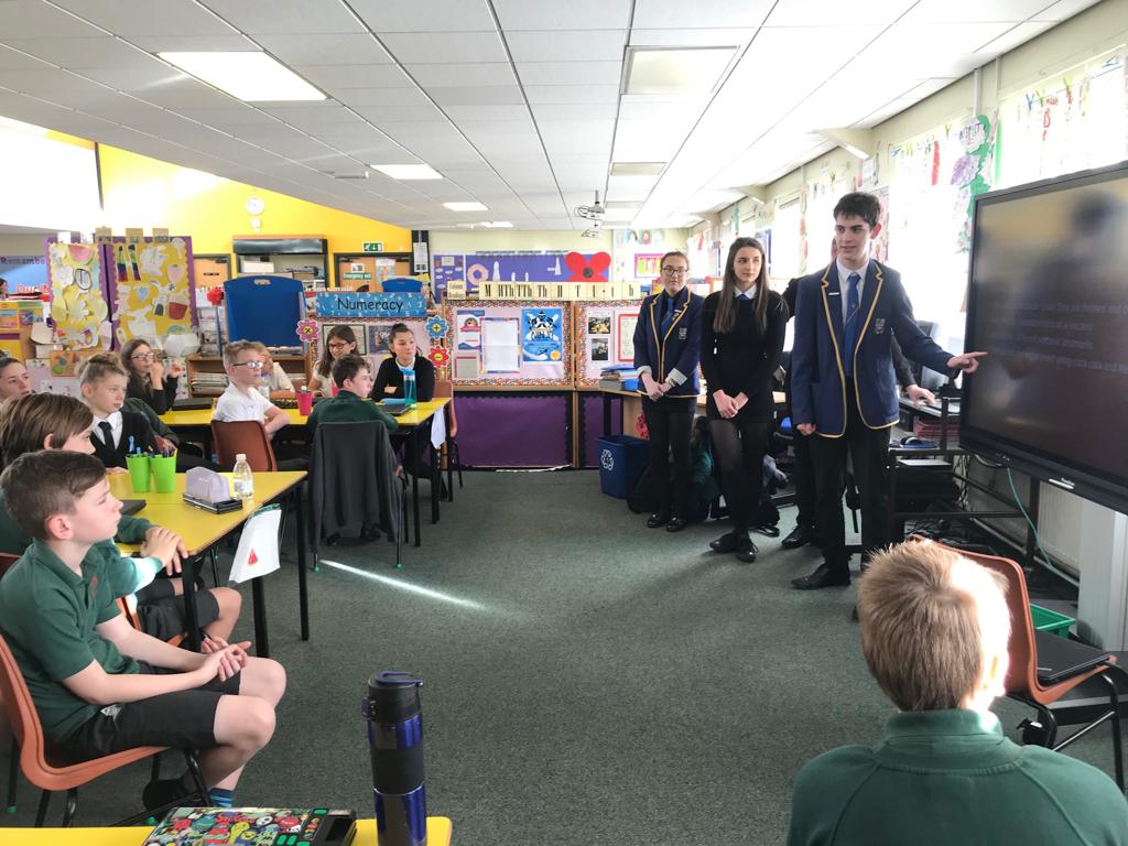 StPatricksTroon's tweet photo. S6 leaders from QMA held their first session with P7, teaching them about volcanoes with a fun fact quiz at the end. #transitition @QMAOfficial https://t.co/3dPsqpp2cj