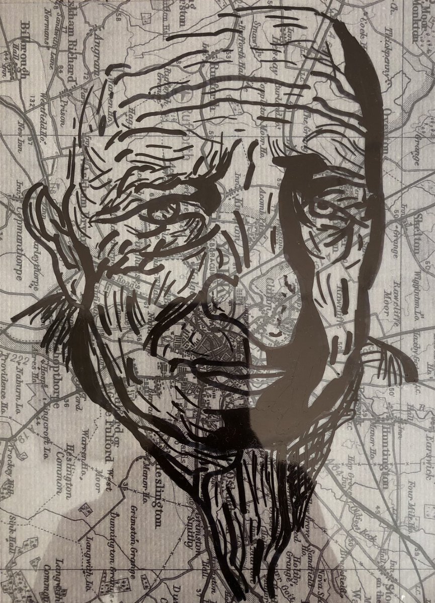 Working in fine liner on an old map in the style of artist Mark Powell. Martha in Year 11 has been studying her grandfather as part of her portrait project.  <a href="/RaffISsecondary/">Secondary | Raffles International School</a> <a href="/RafflesIntlSch/">Raffles International School</a> <a href="/markpowellart/">Mark Madonna</a> #Rafflsyr11