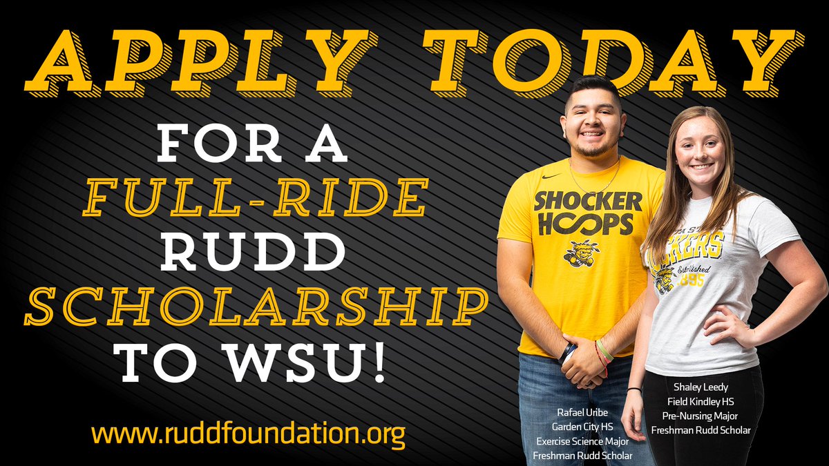 📣 KS High School Seniors! After you crush that 🦃 &amp; 🥧 on Thanksgiving. After you catch the food coma 💤. Use the time this weekend to apply for 20 <a href="/RuddFoundation/">Rudd Foundation</a> full-ride SCHOLARSHIPS! Last year 12 SHOCKERS were chosen as #RuddScholars. Are you next!? ruddfoundation.org