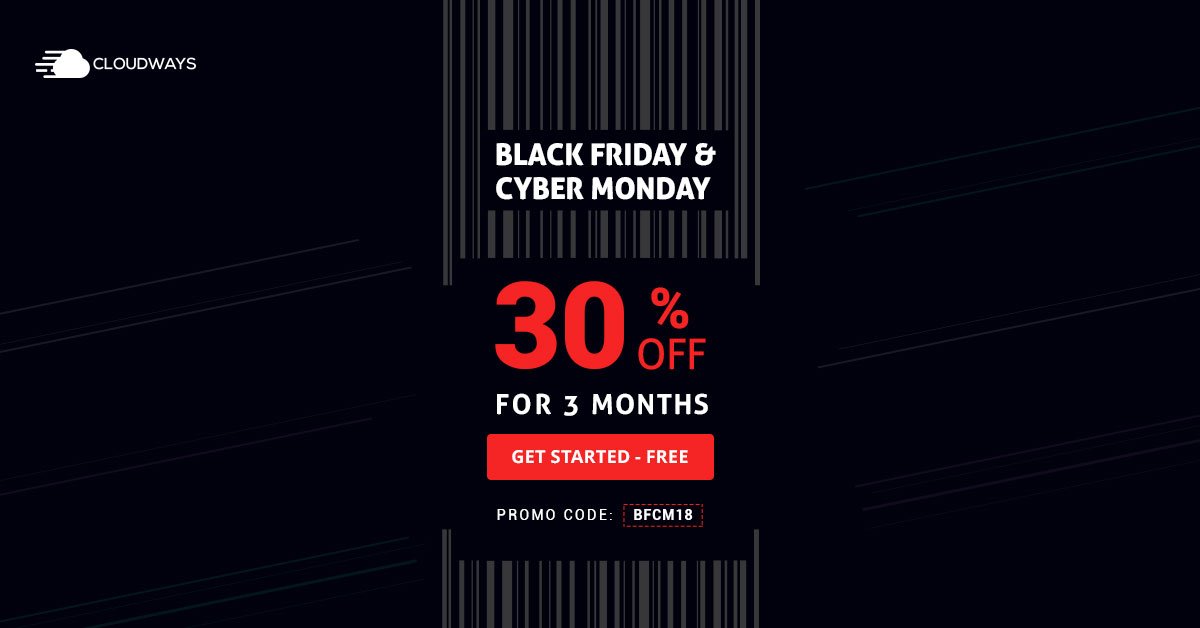 Cloudways's tweet photo. Our incredible #BFCM discount is here! 🔥

Use coupon code 'BFCM18' and get 30% off for 3 months on all our managed cloud hosting plans 😇

Experience unimaginably convenient hosting for #WordPress, #Magento &amp; all #PHP apps!  SAVE NOW ➡️ https://t.co/4Fq6G4fE5h

#BlackFriday2018 https://t.co/jMhP2x9hJP