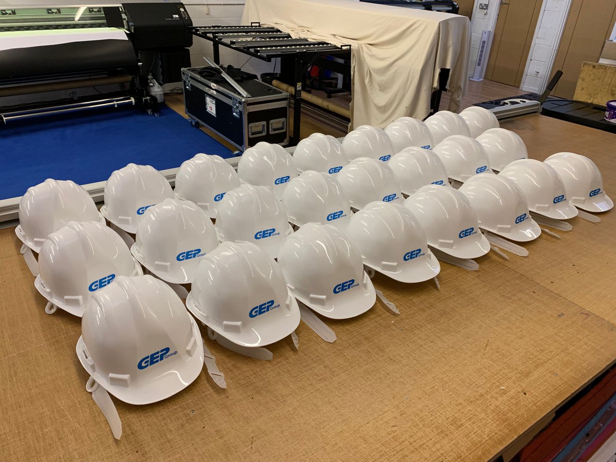 Printdot's tweet image. 25 logo hard hats completed for GEP Group. Did you know we also do customised hi-vis vests? #ppe #hivis #hardhat #design #print #vinyl #wolverhampton
