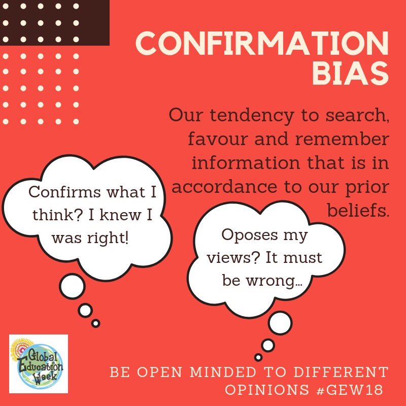 NSCentre's tweet photo. Sometimes we
❎undervalue the #facts &amp; ✅overvalue our #beliefs.
This confirmation #bias can prevent us from even considering different ideas. One way is deliberately searching for #information you need, not just relying on your #SocialMedia feed.
#GEW18 #MediaLiteracy https://t.co/fe2P9UnQbF