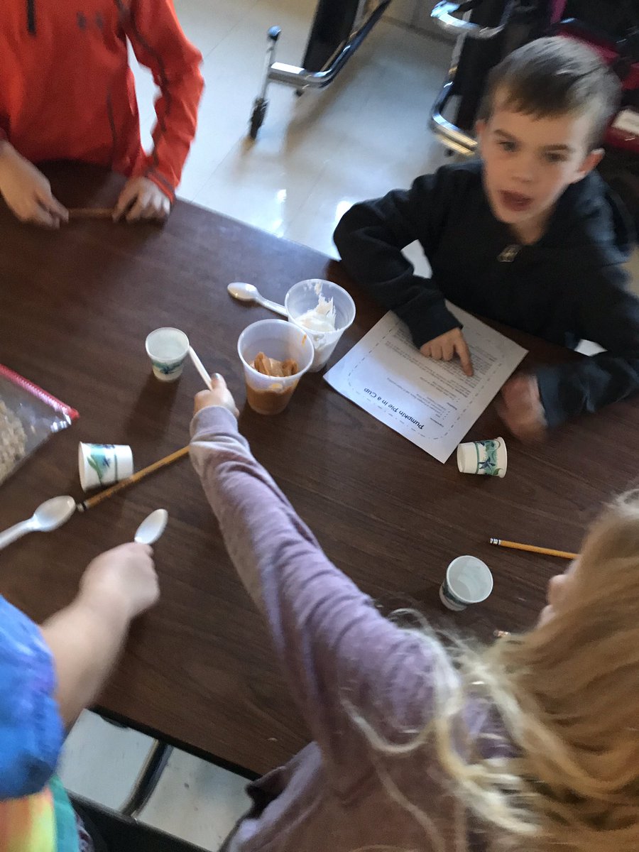 VirdensThird's tweet photo. Thanksgiving came early. Third graders are using math and problem solving skills to make pumpkin pie in a cup! @SpartaR3Schools @SpartaTrojans #liltrojans @VirdensThird #thankful https://t.co/vLcV7m0D1h