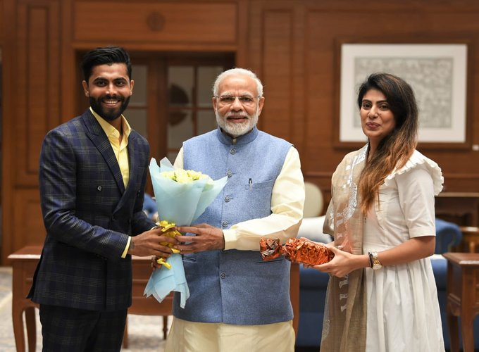 Ravindra Jadeja: PM Narendra Modi meets Indian cricketer Ravindra Jadeja |  Off the field News - Times of India
