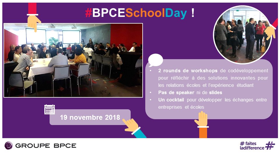 MarineLoubert's tweet photo. Nous étions au 1er #BPCESchoolDay : des #workshops pour réfléchir à des solutions innovantes sur les relations écoles-entreprises de demain. Pas de speaker ni de slides pr échanger librement avec les écoles. Merci @BPCErecrutement &amp; toutes les écoles! 😊#relationsécoles #IGGBPCE https://t.co/juGGz72v6A