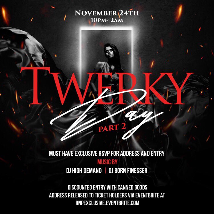 _ccatt99's tweet photo. Back home for the break?! #PDExNPOxLED GOT YOU😎

Come out for #TwerkyDay from 10pm-2am Saturday November 24th! 💃🏽

@DjHigh_Demand &amp; @DjBornFinesser on the 1’s &amp; 2’s👌🏾

LOCATION TBA!!! Cop your ticket now on Eventbrite 📲 https://t.co/sDR4lHqtbf