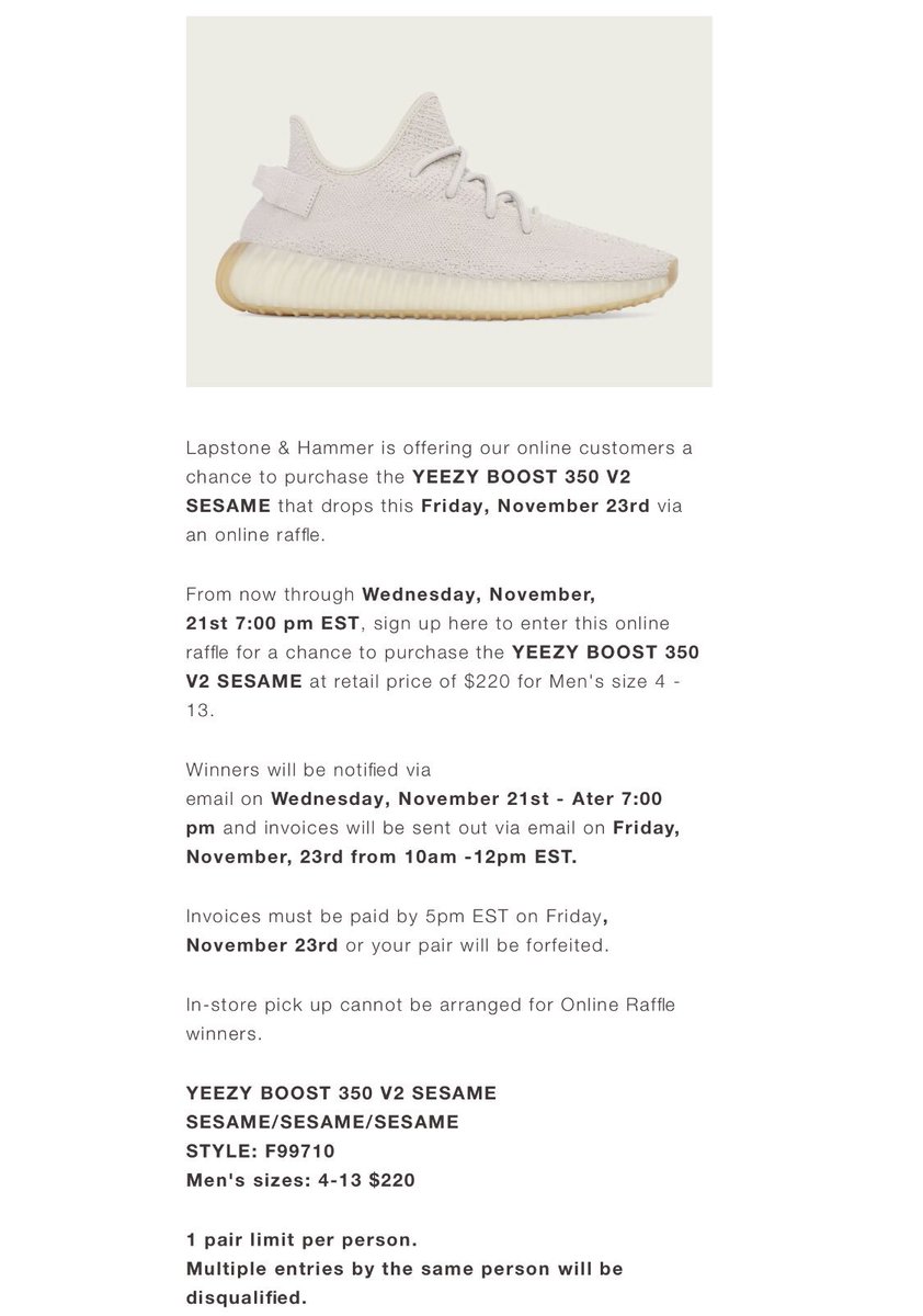 raffle yeezy sesame