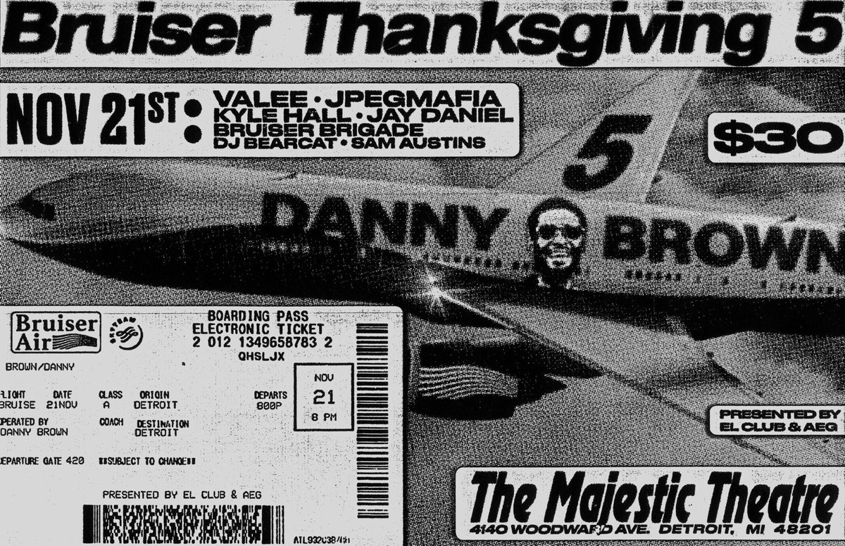 DARTparker's tweet image. Tomorrow night in the D, the flight takes off!!! @xdannyxbrownx ‘s BRUISER THANKSGIVING 5 feat. @valee @darkskinmanson @kylehalldetroit @jaydanielwatusi @ZelooperZ @FatRayMotorBoy @Capo_KaSh @samaustins @bearcat1800 &amp;amp; of course @xskywlkr #BT5