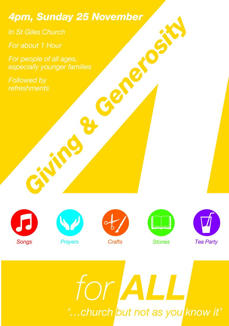 StGiles_Durham's tweet photo. Our next 4forAll is THIS Sunday at 4pm. Our theme for this service is "Giving and Generosity " Its around 1 hour of interactive worship involving song, stories, crafts, prayer &amp; refreshments. 4forAll is an ideal way for children and families to experience church! https://t.co/Wy3SDOX9Nc