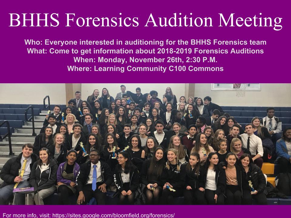 Black_Hawks4n6's tweet photo. Come to C100 on Monday, November 26 to learn about the BHHS Forensics team and the upcoming auditions!
@bhschools @BHBlackHawks @PaulPkolin https://t.co/Tz6dVrveRV