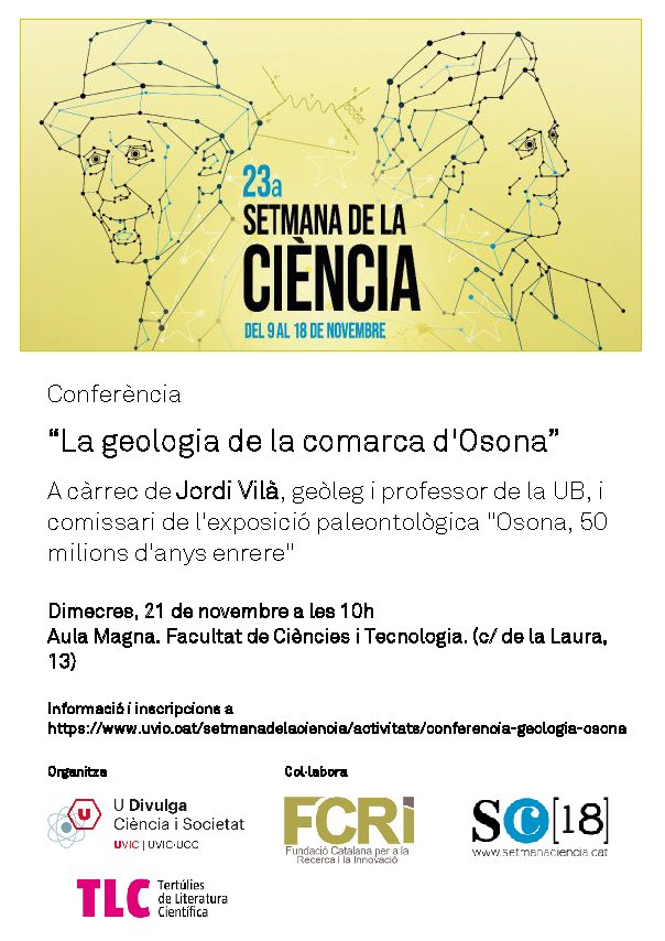UDivulga's tweet photo. Demà 21/11 10h a l'Aula Magna última conferència de la #SC18cat de la @uvic_ucc amb @GeolegCAT "La #geologia de la comarca d'#Osona". No te la perdis!! https://t.co/Xpt2TLoNHx