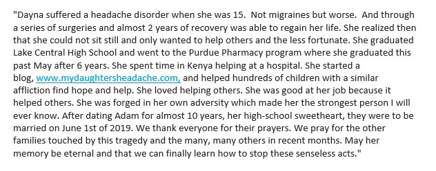 KellyReinkeTV's tweet photo. "May her memory be eternal and that we can finally learn how to stop these senseless acts."

Statement from Dayna Less' family. Incredibly heartbreaking. https://t.co/nL9E1iuRiD