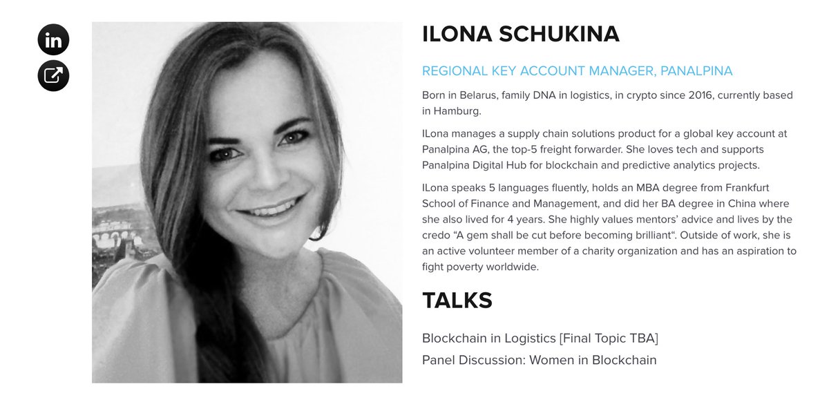ilonaschukina's tweet photo. Looking forward to speaking on @moontec_event next week &amp; introduce @PanalpinaGroup approach towards Blockchain use cases evaluation in logistics. 

Let me know, if you are around! https://t.co/qzLoRwMEEr
