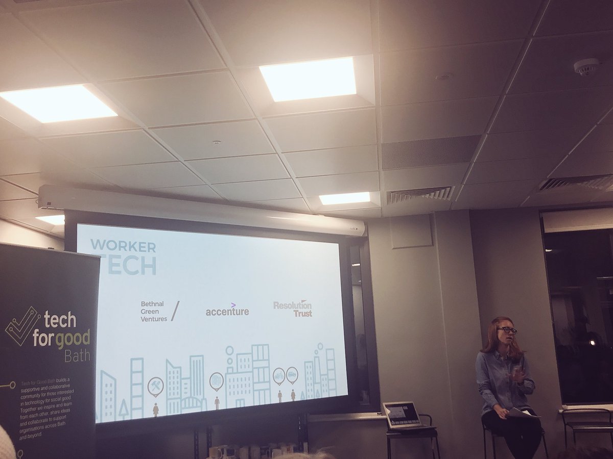 So great to have <a href="/jessstacey/">Jessica Stacey</a> join us tonight from <a href="/bg_ventures/">Bethnal Green Ventures</a>.  Jess is talking through the background to the #workertech series - an experiment of sorts supported by <a href="/Accenture/">Accenture</a> and <a href="/resfoundation/">Resolution Foundation</a> #techforgood