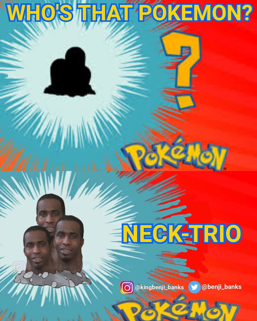 Benjamin Banks Who S That Pokemon Pokemon Pikachu Eevee Dugtrio Meme Neckmeme Neckmemes Neck Funny Imdone Letsgopikachu Letsgoeevee Pokemongo Pokemonmemes Pokemonletsgo Neckguy Necktrio T Co Tuqualy6ze Twitter