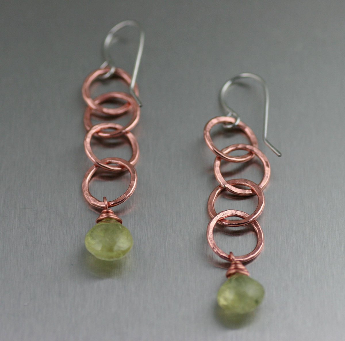 Superb Prehnite Briolette Copper Dangle Earrings  Showcased on #ILoveCopperJewelry #CopperGifts #Earrings ilovecopperjewelry.com/faceted-prehni…