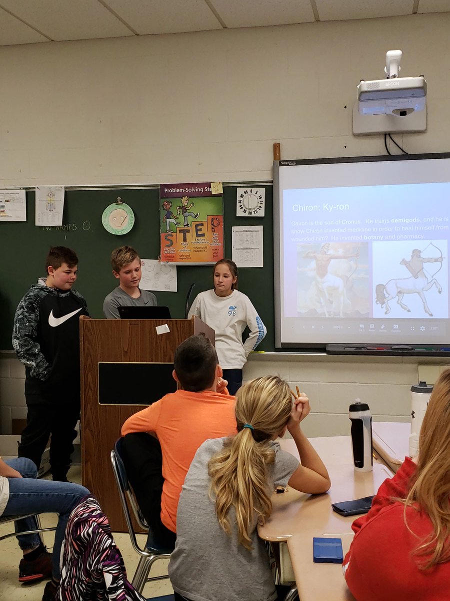 Wynantskill6th's tweet photo. A small group of students did an independent study project about mythology and presented to the class today. #Lightningthief @WynantskillUFSD https://t.co/yTmd5ag7PX