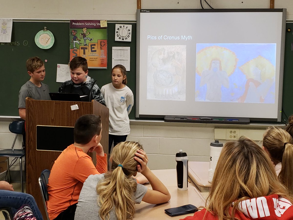 Wynantskill6th's tweet photo. A small group of students did an independent study project about mythology and presented to the class today. #Lightningthief @WynantskillUFSD https://t.co/yTmd5ag7PX