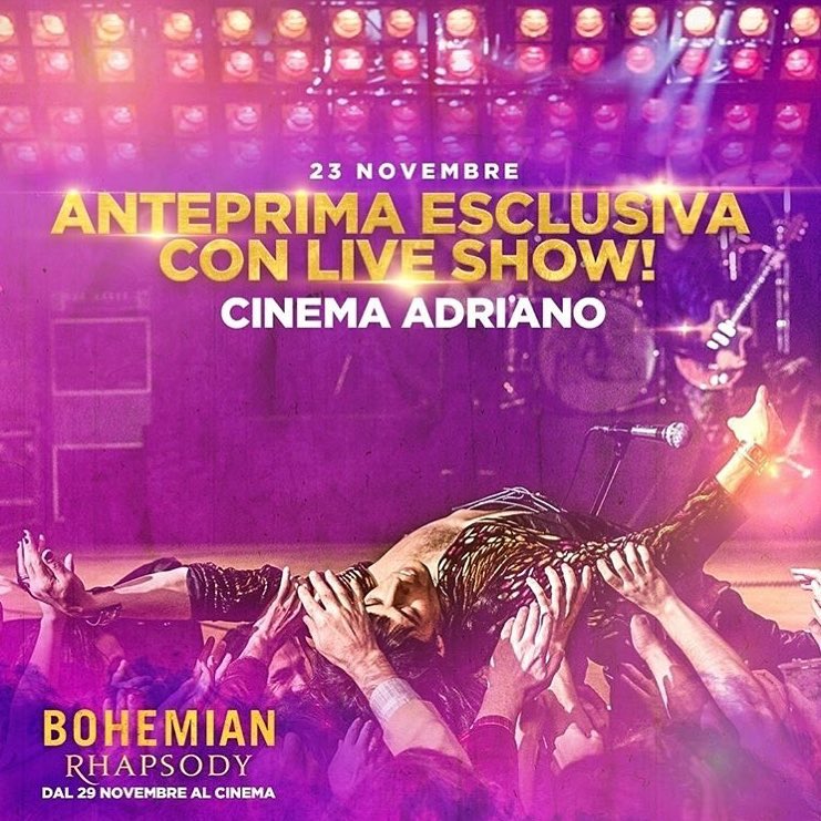 FerreroCinemas's tweet photo. -3 !!
Acquista il biglietto per l'anteprima evento di BOHEMIAN RHAPSODY con concerto dei @greatqueenrats_  su https://t.co/tT64THFFLH per venerdì 23 novembre solo al cinema Adriano!
In regalo una t-shirt del film.
Is this just fantasy? 
No è tutto vero! 
#bohemianrhapsody https://t.co/nnGmieAfB3