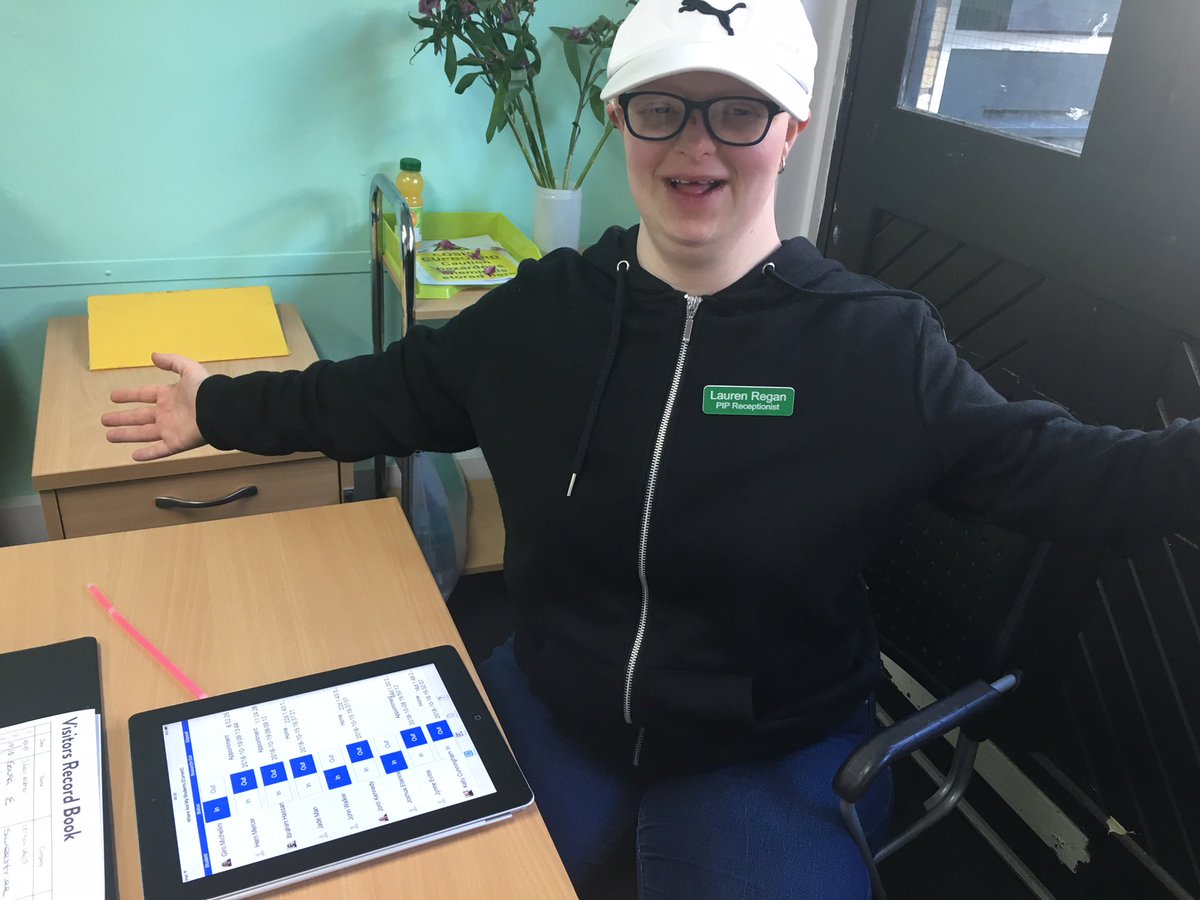 PIPLDN's tweet photo. Here's one of our receptionists doing a brilliant job of welcoming visitors to PiP #BeLikePiP #LearningDisabilities #SkillsForWork #AbilityNotDisability https://t.co/ghu4kz8NLG